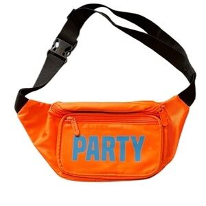 Sojourner bags Party Fanny pack, bright orange and blue, 3 zipper compartments